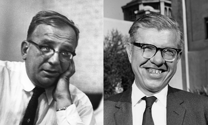 black and white images of George Gamow and Fred Hoyle